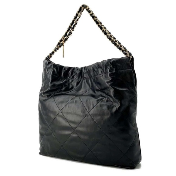 Chanel 22 Bag Shiny Black Leather Calf Shoulder - Picture 1 of 7